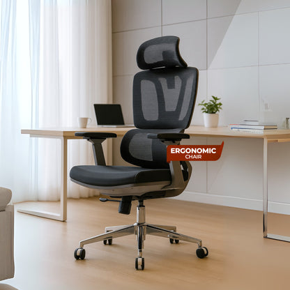 HAVAI Flexi High Back Black Mesh Ergonomic Office Chair |  Multi-Lock Synchro Tilt | Aluminium Base | Class 4 Gaslift | Seat Slider | 3D Adjustable Armrests | 50mm Casters | Premium Mesh Back &amp; Fabric Seat(Grey)