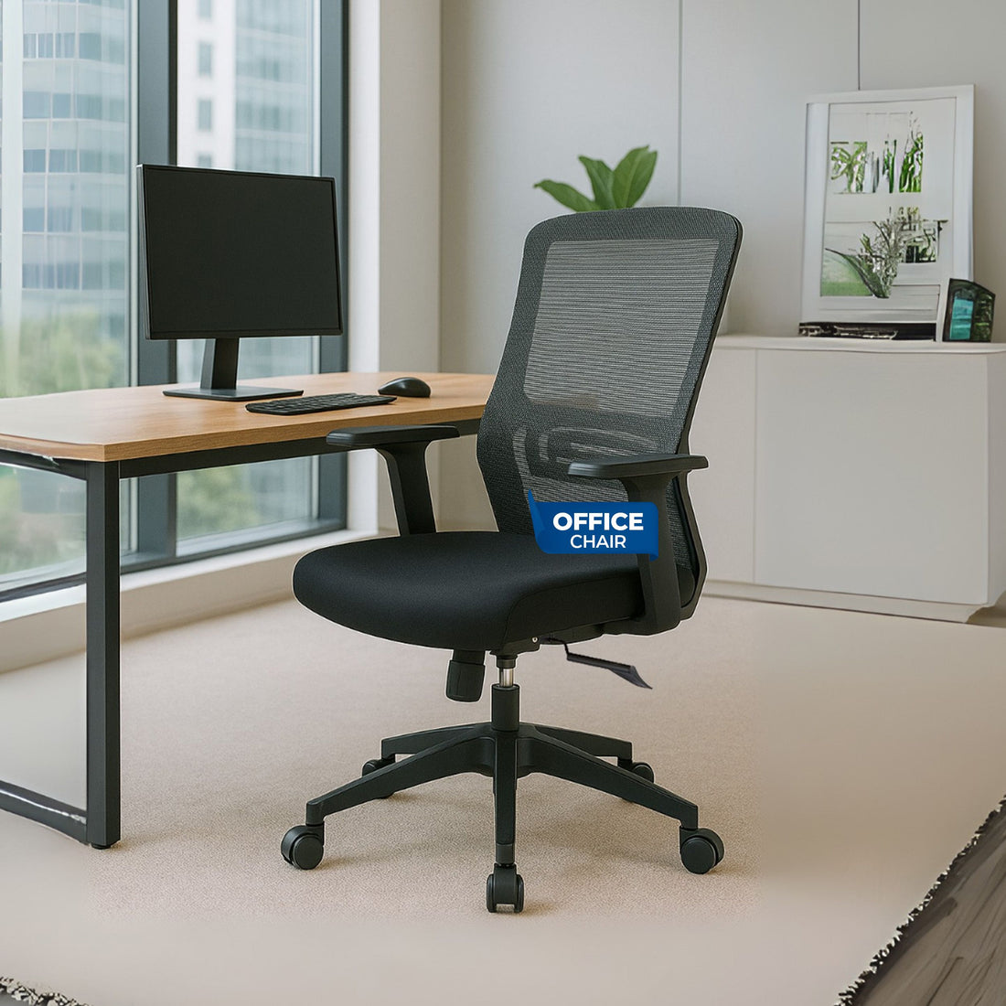 HAVAI Ergolite Mid Back Ergonomic Mesh Office Chair |  One Lock Tilt Mechanism | Fixed Armrests | Nylon Base |  Breathable Mesh Back (Black)