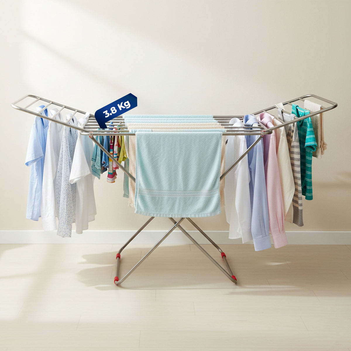 HAVAI DryNest 3.8 KG Heavy Duty Foldable Clothes Drying Stand | 20 Square Rust-Free Steel Rods | Strong Load Capacity | 3-Way Folding Laundry Airer | Space-Saving Indoor &amp; Balcony Clothes Stand | 1-Year Warranty