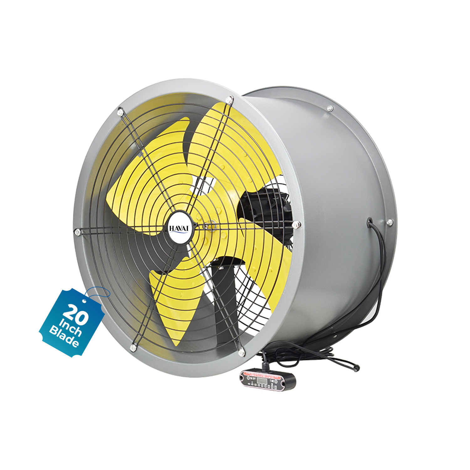 Havai 20-Inch Heavy Duty BLDC Axial Fan | Maintenance-Free BLDC Motor | 4-Leaf 2mm Aluminium Blades | 9-Speed Digital Controller | 600–13,000 m³/hr | 35W–350W | 2-Year Warranty