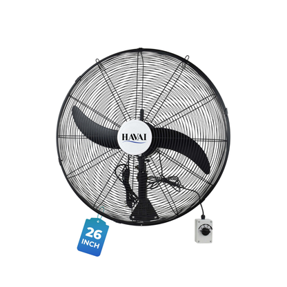 BLDC Wall Mount Fan 26 inch, 50% Savings on Electricity, High Velocity, Heavy Duty Metal for Industrial, Commercial and Residential Use, Assembly Included
