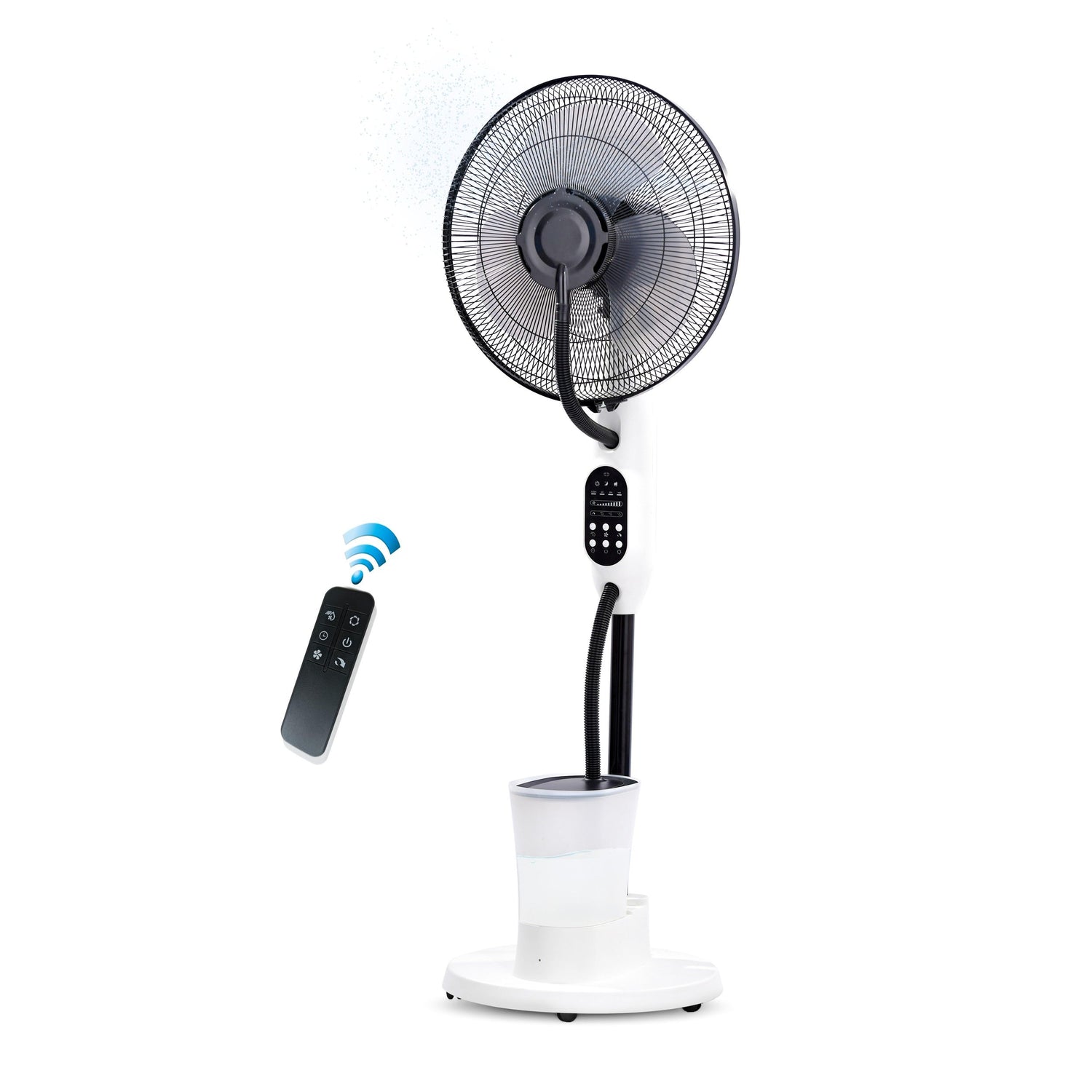 Blu Mist Pedestal Fan – 16" Residential Mist Fan | Remote Control | 2.8 Litre Tank | Installation Included (White, Pack of 1)
