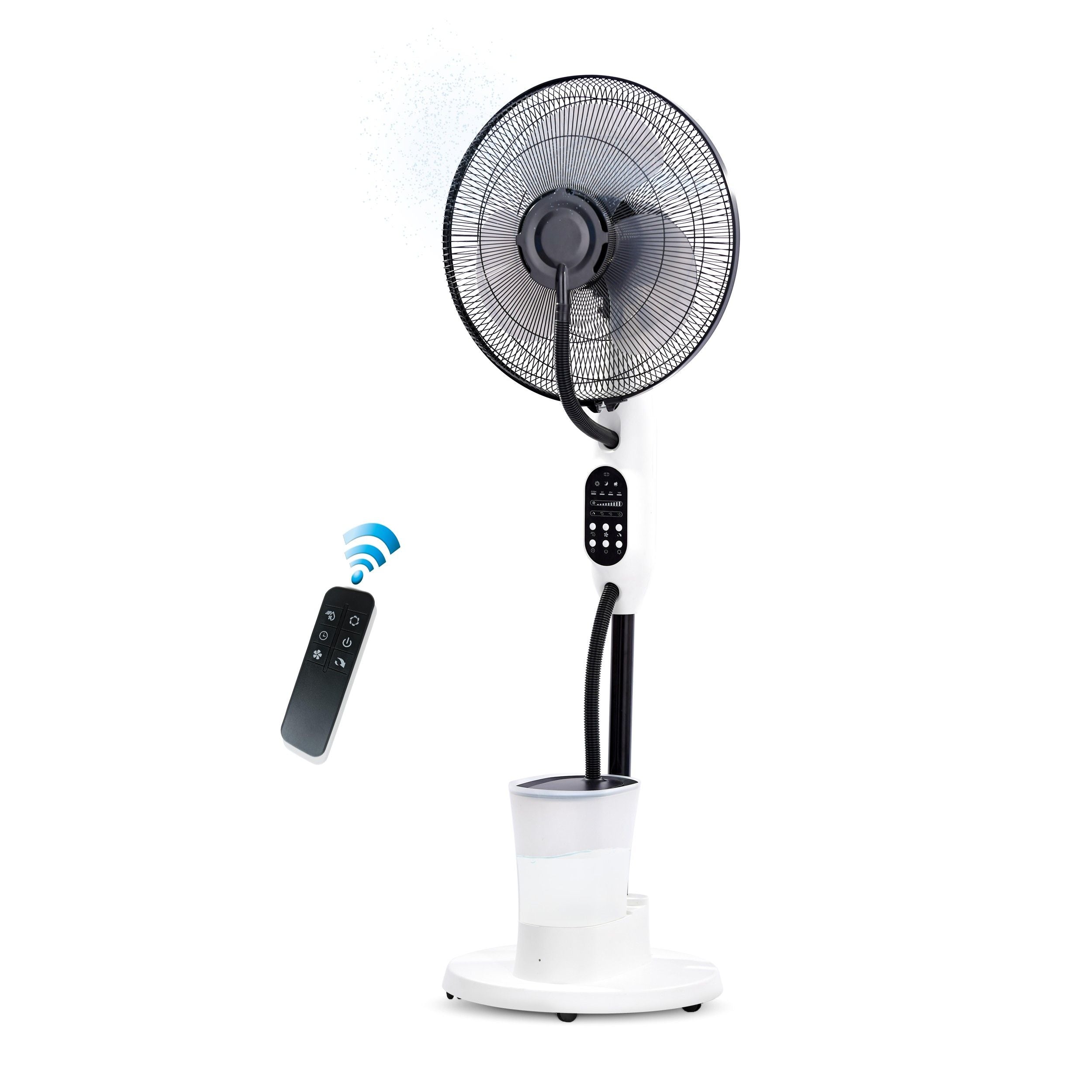 Blu Mist Pedestal Fan – 16" Residential Mist Fan | Remote Control | 2.8 Litre Tank | Installation Included (White, Pack of 1)