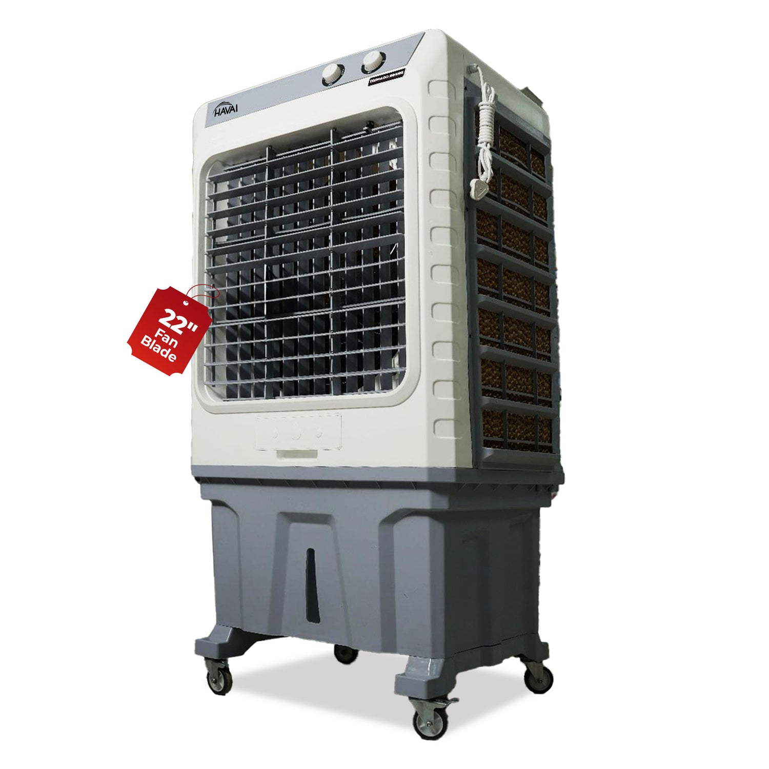 HAVAI Cyclone 24 Desert Air Cooler | 24&quot; Fan Blade | 150L Tank Capacity | 400W High-Performance Cooling | 750 Sq. Ft. Coverage | Auto Swing | Three Side Honeycomb Pads | Lockable Wheels | Grey