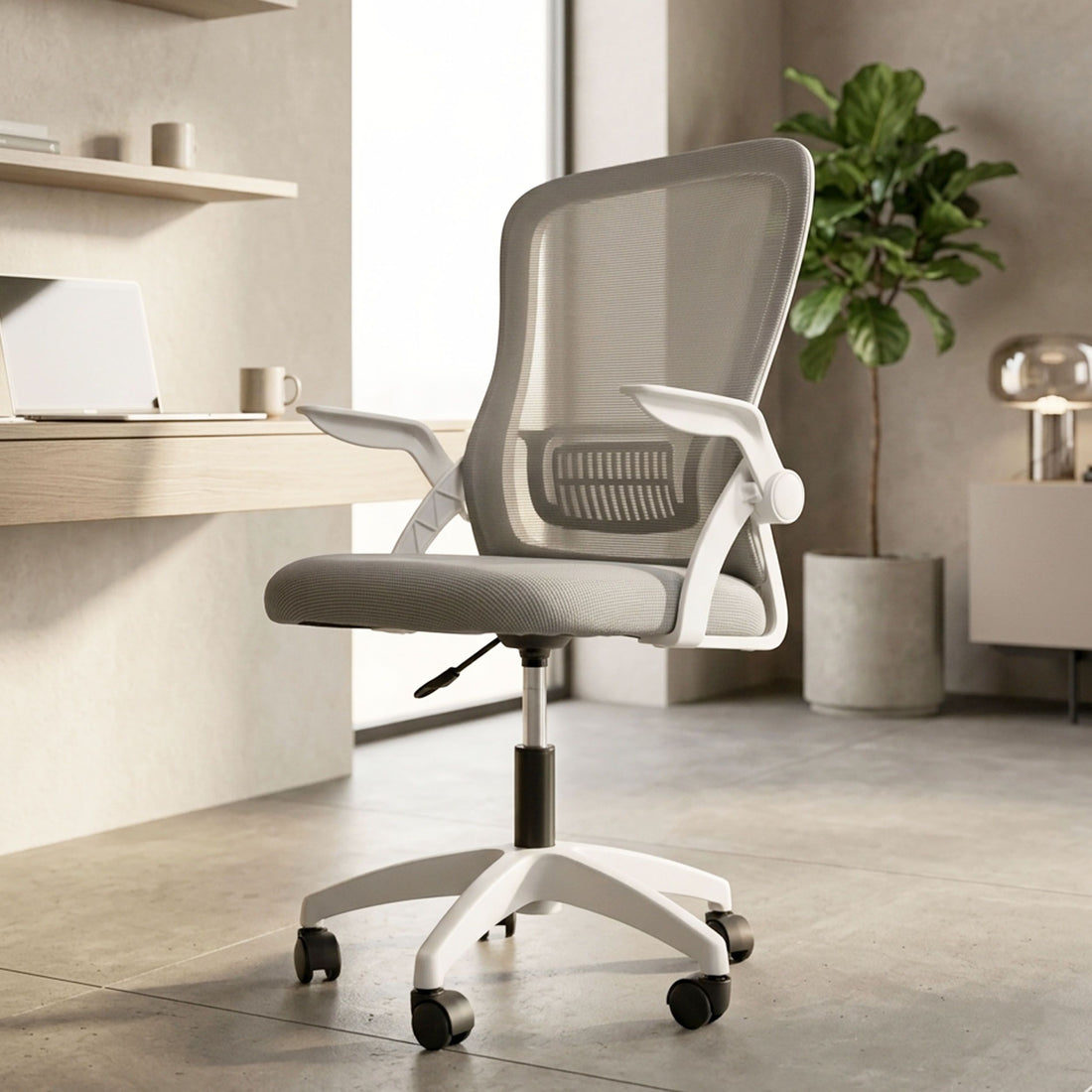 HAVAI Aero Grey Ergonomic Office Chair | Premium Net Cloth Fabric | Reclining &amp; Folding Back | 60D Recycled Foam + 24D Virgin Cotton | Nylon Armrests | Class 2 Gas Lift | 310 Nylon Base | 2-Inch Smooth Wheels | Grey