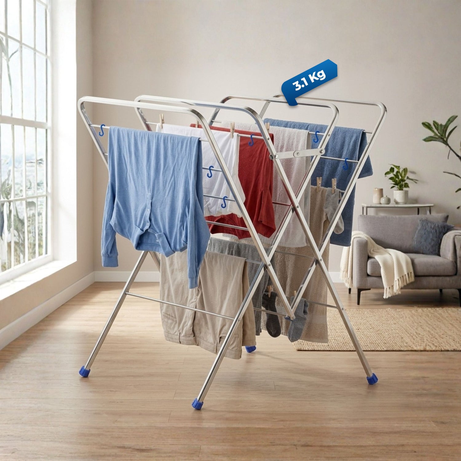 HAVAI DRY NEST 3kg Heavy Duty Premium Cloth Drying Stand | 4-Way Foldable Stainless Steel Clothes Dryer | 20 Rods with Hanger Hooks | 30kg Load Capacity | Strong &amp; Stable | 2 Year Warranty