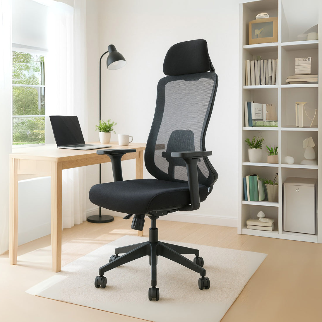 Off Comfy by HAVAI - Bolt Black Ergonomic Office Chair |  Yuva Mesh Back | 4D Arms with PU Pad | 1D Lumbar Support |  Auto Weight Mechanism with 4-Point Lock | Seat Slider | Crystal Chrome Base | 60mm Castors