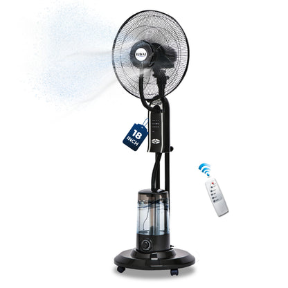 HAVAI RED 18" BLDC Mist Pedestal Fan – High-Speed, Remote &amp; Touch Control, 3.2L Tank, 80W Power, 350 Sq Ft Coverage, Easy Install, Black (Copy)