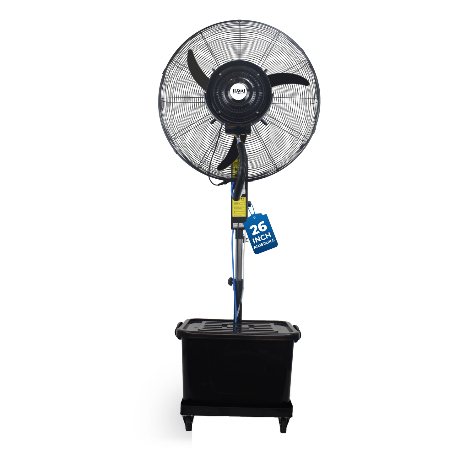 Havai 26″ Commercial Mist Fan with Adjustable Height Rod, 260W Copper Motor | 10m Spray | Manual Mist Control | Aluminium Blade | Finger-Proof Grill | 41L Tank | Fixed 6ft Height | 48-Hour Installation &amp; 1-Year Warranty