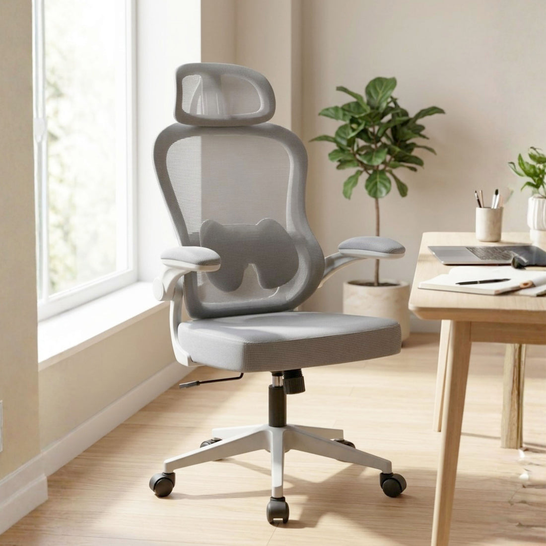 HAVAI LUMA GREY Ergonomic Mesh Office Chair | Mid Back | Breathable Net Fabric | Height Adjustable | Class 2 Gas Lift | Nylon Base | Smooth Wheels | WFH & Office