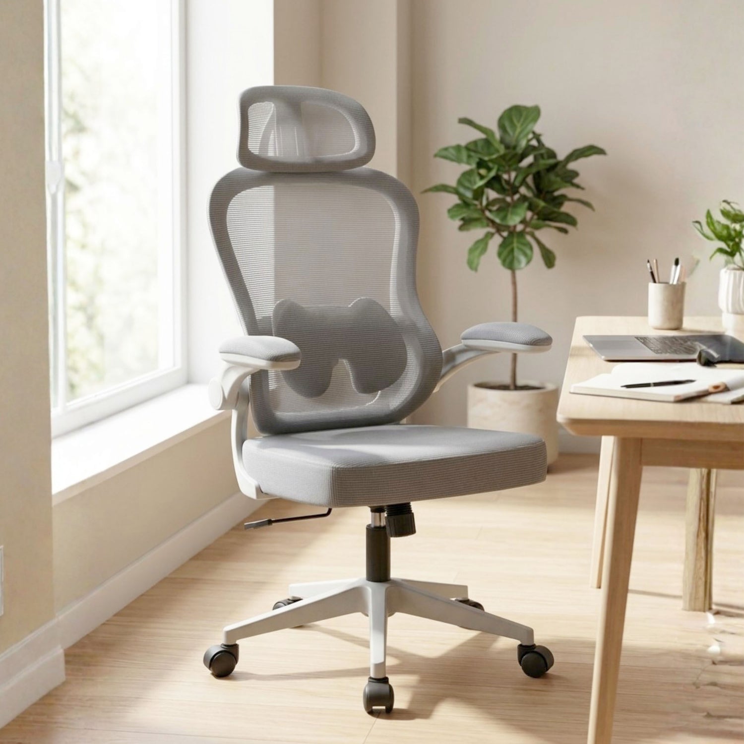 HAVAI LUMA GREY Ergonomic Mesh Office Chair | Mid Back | Breathable Net Fabric | Reclining | Height Adjustable | Class 2 Gas Lift | Nylon Base | Smooth Wheels | WFH &amp; Office