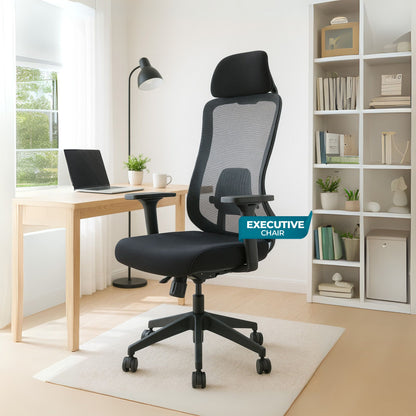 Off Comfy by HAVAI - Bolt Black Ergonomic Office Chair |  Yuva Mesh Back | 4D Arms with PU Pad | 1D Lumbar Support |  Auto Weight Mechanism with 4-Point Lock | Seat Slider | Crystal Chrome Base | 60mm Castors