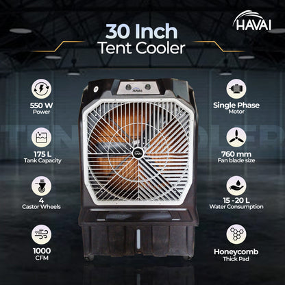 HAVAI 30 INCH Tent Commercial Cooler with Dense Honeycomb - 175 L, 30 Inch Blade, Black