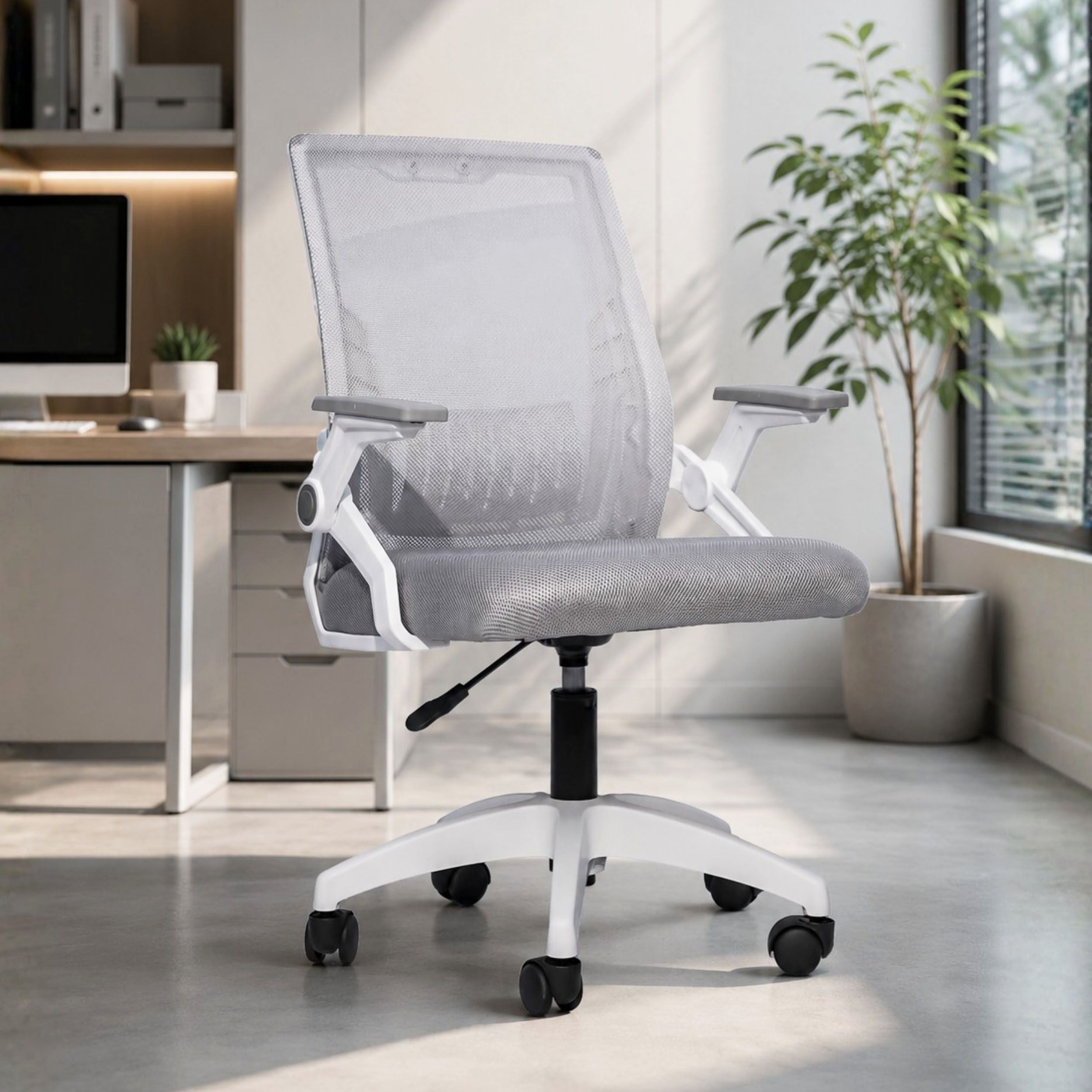HAVAI Airon Ergonomic Office Chair with Mesh Back | Executive Computer Chair with Reclining &amp; Folding Function | Nylon Armrests | Class 2 Gas Lift | Plywood Base Support | Grey Seat | WFH &amp; Office Use | (Grey)