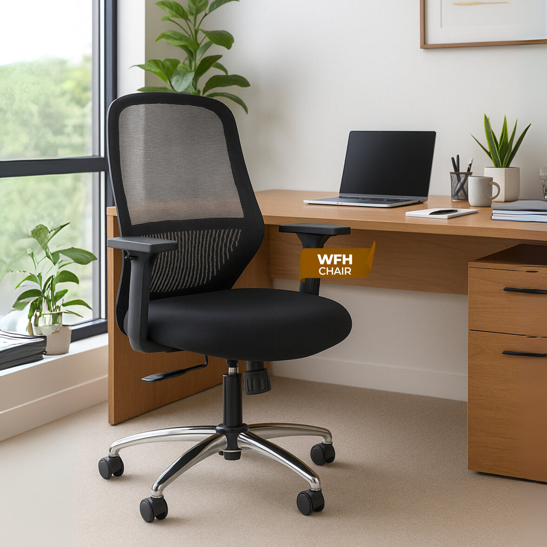 HAVAI Off-Comfy Luna Black Ergonomic Office Chair | Yuva Mesh Back | 2D Arms with TPU Pad | Synchro Tilt with Lock | Class 4 Samhongsa Gaslift | Claw Chrome Base | 60mm Castors(Black)