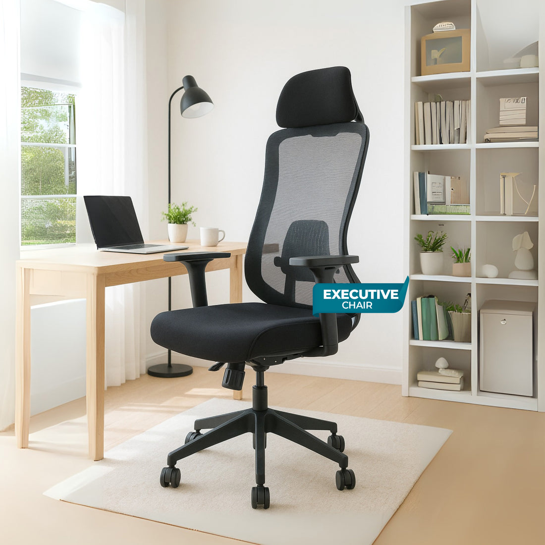 Off Comfy by HAVAI - Bolt Black Ergonomic Office Chair |  Yuva Mesh Back | 4D Arms with PU Pad | 1D Lumbar Support |  Auto Weight Mechanism with 4-Point Lock | Seat Slider | Crystal Chrome Base | 60mm Castors