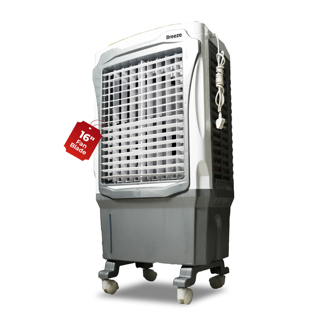 Breeze 60L Desert Air Cooler | 16" Fan Blade | 60L Tank Capacity | 500 Sq. Ft. Coverage | Auto Swing | Back Honeycomb Pads | White & Grey