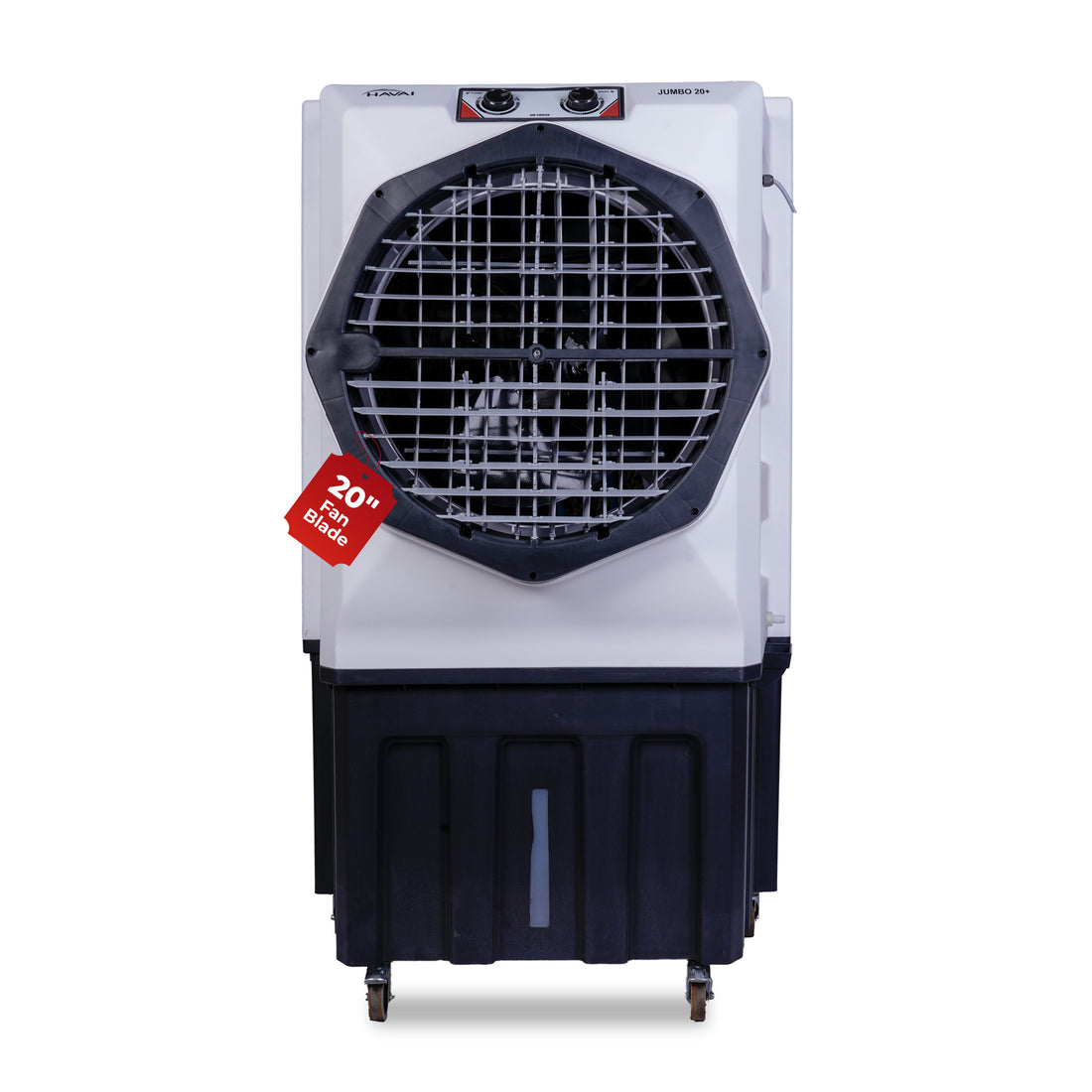 HAVAI Jumbo 20+ Desert Air Cooler for Home & Commercial Use | 20 Inch Aluminium Fan, 150L Tank, 6190 m³/hr Air Delivery | Covers 450 Sq Ft | Honeycomb Pads, Auto Swing Louvers, Wheels | White & Grey