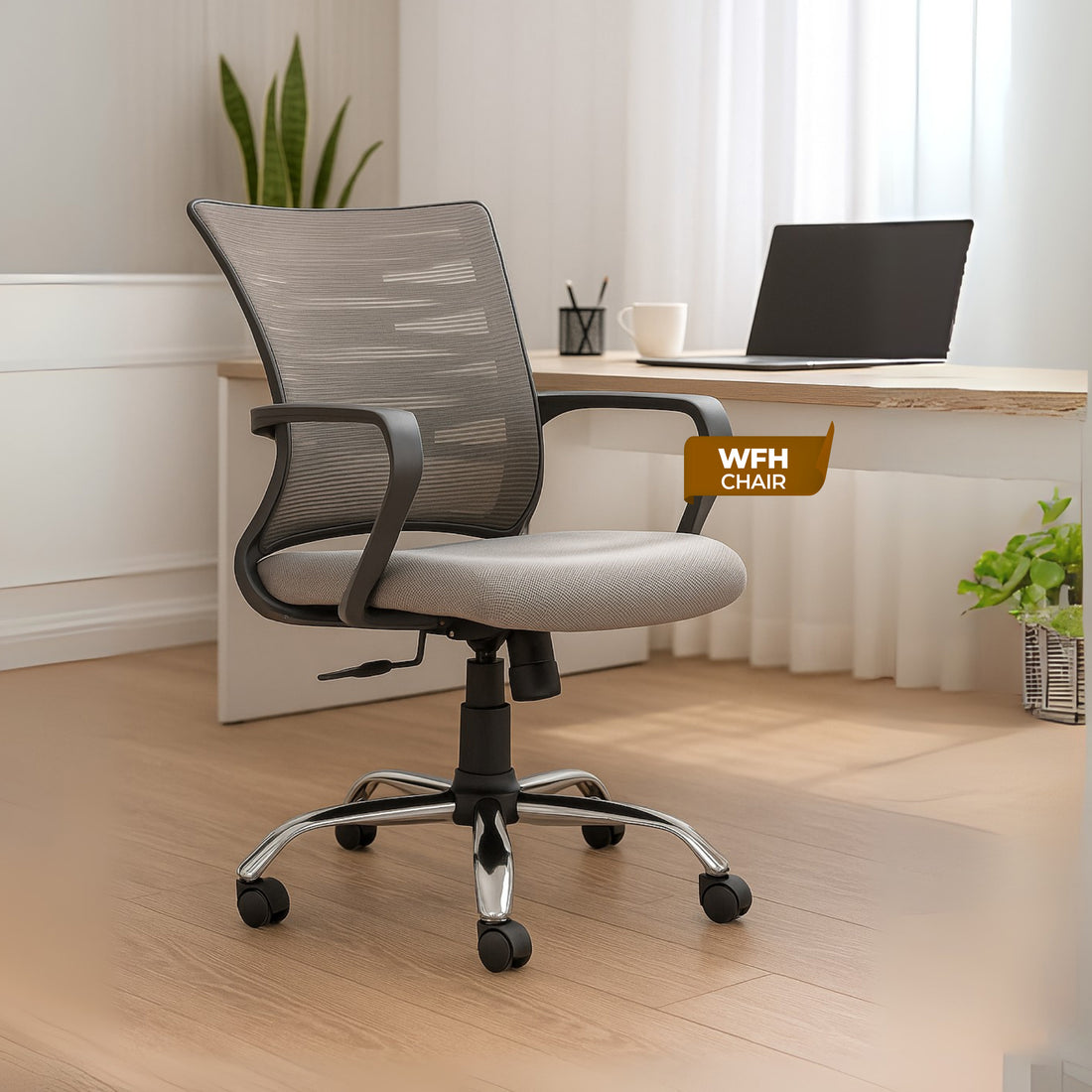HAVAI Navy Grey Low Back Ergonomic Mesh Office Chair |  Single Lock Tilt Mechanism | Mild Steel EPC Base | Class 4 Gaslift  | Fixed Armrests | 50mm Casters | Breathable Mesh Back