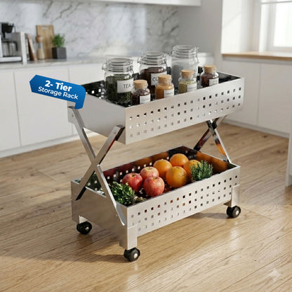 HAVAI Stainless Steel Multipurpose Storage Trolley with Wheels (Chrome, 2)