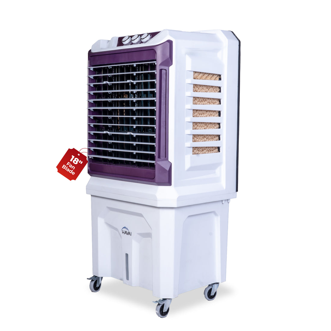 HAVAI Arizona 18 High Airflow Desert Cooler | 18” Metal Fan | 100L Tank | 3500 m³/hr Air Delivery | 30 ft Air Throw | 3-Side Thick Honeycomb Pads | Double Bearing Low-Noise Motor | Castor Wheels | 1-Year On-Site Warranty