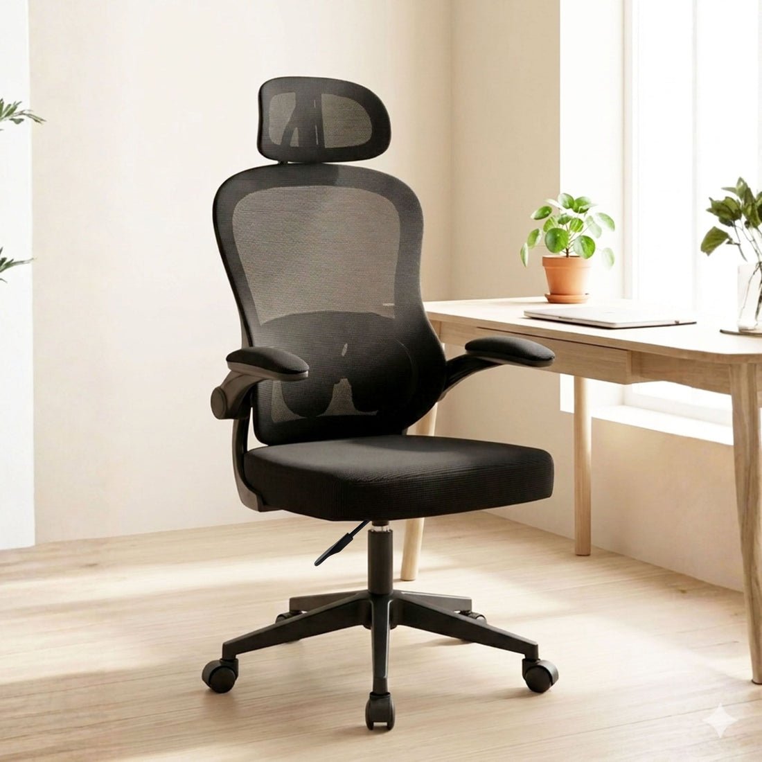 HAVAI LUMA BLACK Ergonomic Mesh Office Chair | Mid Back | Breathable Net Fabric | Height Adjustable | Class 2 Gas Lift | Nylon Base | Smooth Wheels | WFH & Office (BLACK)