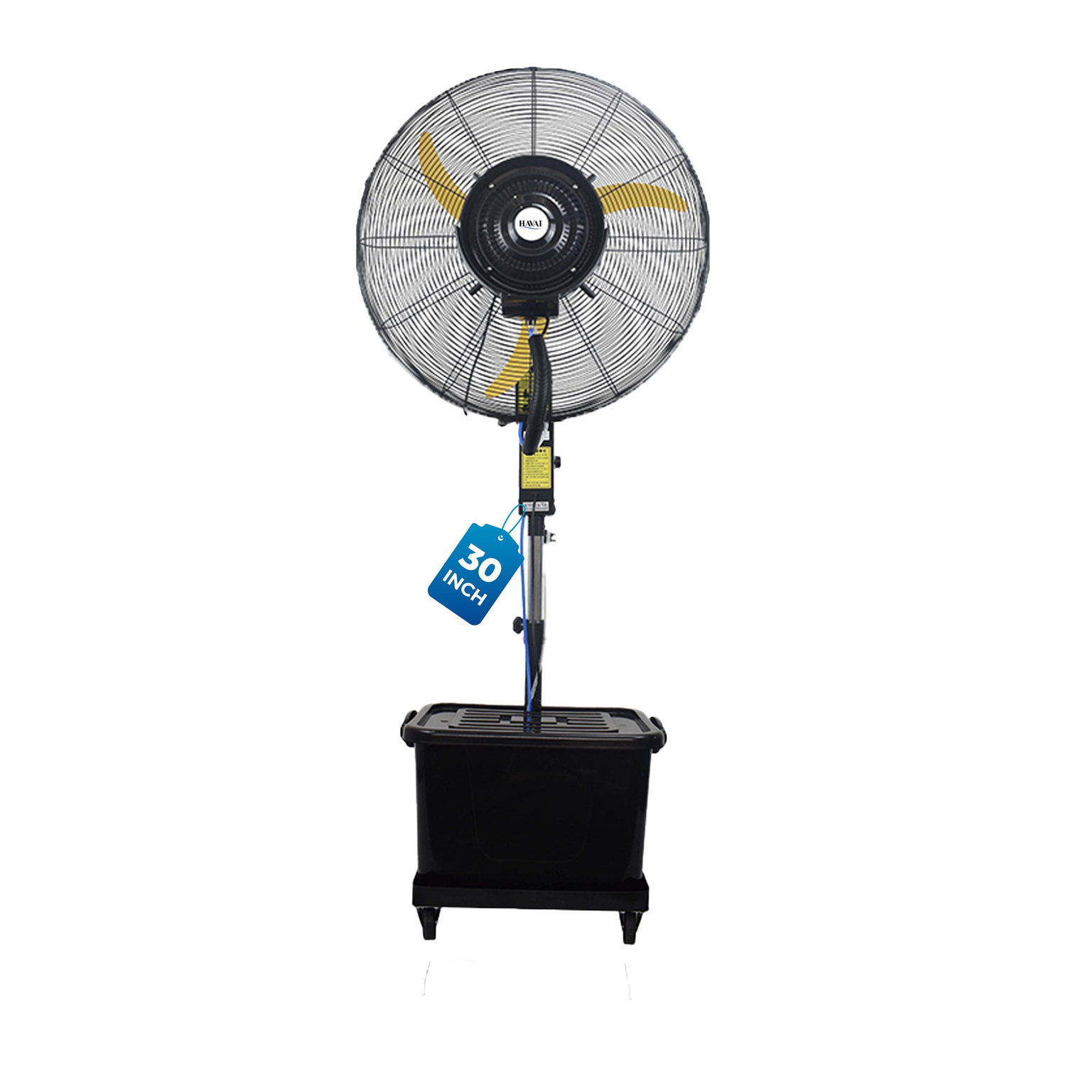 Havai 30" BLDC Mist Fan – Adjustable Height 4.5–6.5 ft | 100–210W Copper Motor | 6–10m Spray | 41L Tank | 1200 sq ft Coverage | 4 Speeds | Aluminium Blade | Low Noise <60dB | Rollers for Portability