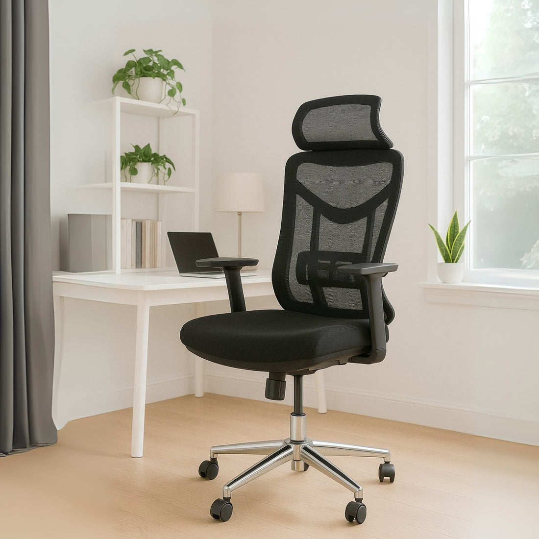 HAVAI Pulse High Back Ergonomic Mesh Office Chair |  Multi-Lock Tilt Mechanism | Chrome Base| Breathable Mesh Back | Fixed Headrest (Black)