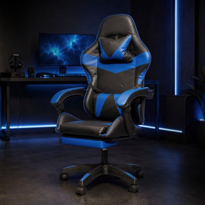 HAVAI Vortex BLUE Gaming Chair | Ergonomic High Back Computer Chair with Linkage Armrests | Reclining &amp; Folding Backrest | Premium 0.55mm PVC Upholstery | High Density Foam Cushion | Class 1 Gas Lift | 320mm Nylon Base | Heavy Duty Wheels | (Blue &amp; Black)