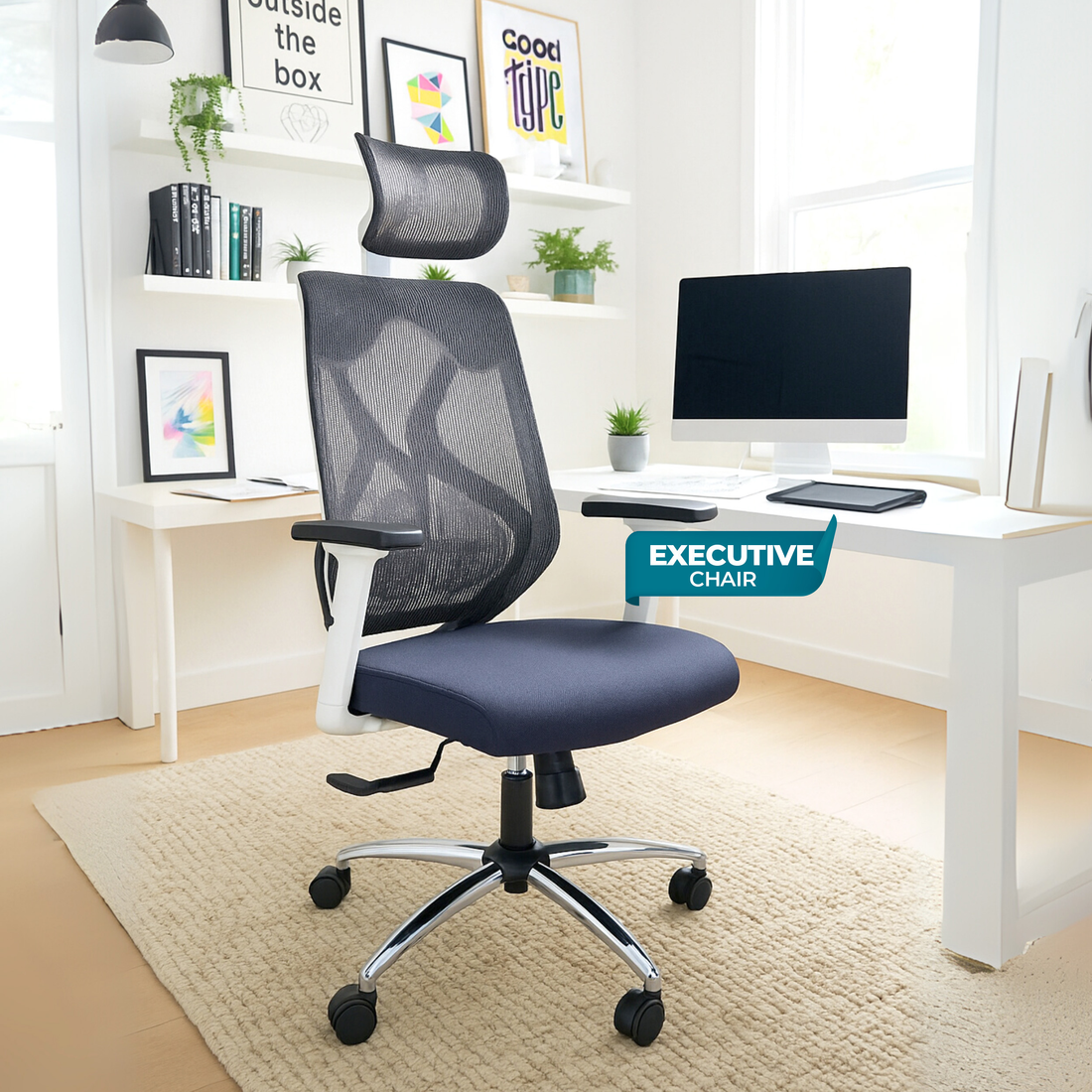 Off Comfy by HAVAI - Titan Pro Grey Chair | Korean Mesh | Headrest | 2D Arms | Lumbar | Seat Slider | Gaslift | Chrome Base | 60mm Castors