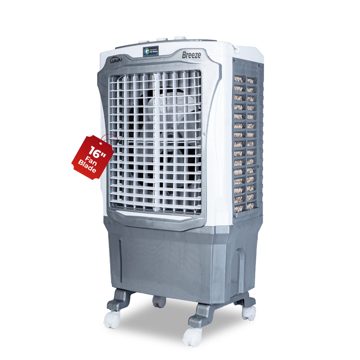 HAVAI Breeze 60L Desert Air Cooler | 16&quot; Fan Blade | 60L Tank Capacity | 500 Sq. Ft. Coverage | Auto Swing | Back Honeycomb Pads | White &amp; Grey