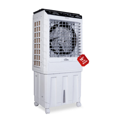 HAVAI Mighty 16 GT Glass Top Desert Air Cooler for Home &amp; Commercial Use | 16 Inch Fan, 100L Tank, 5190 m³/hr Air Delivery | 350 Sq Ft Coverage | Honeycomb Pads, Aluminium Motor, Low Noise | White &amp; Grey