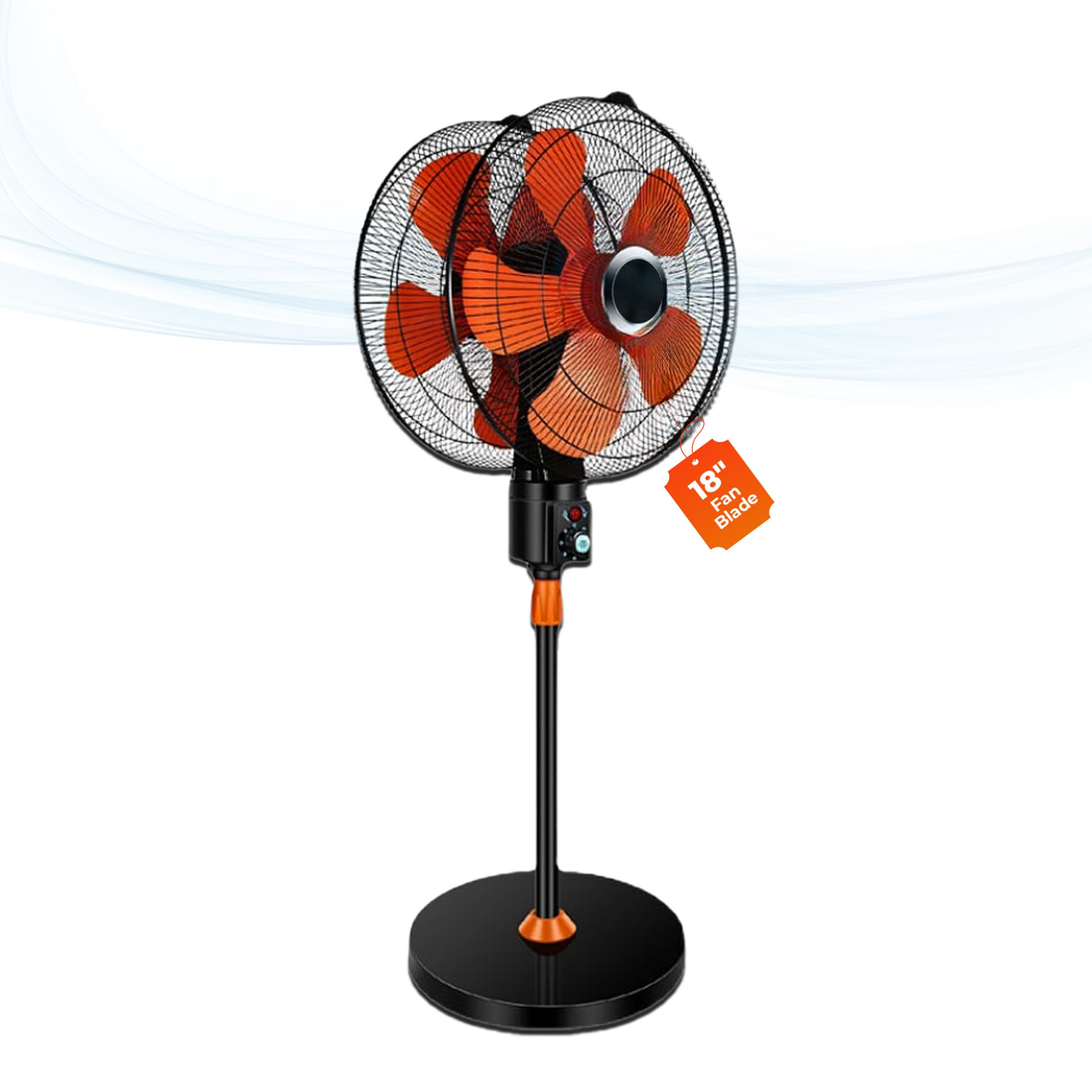 DOUBLE HEAD 360 DEGREE FAN |18 INCH|REMOTE CONTROL, DOUBLE HEADED, 360 Degree Coverage, Pedestal | 1 Year Warranty | 3 SPEED CONTROL | ORANGE AND BLACK