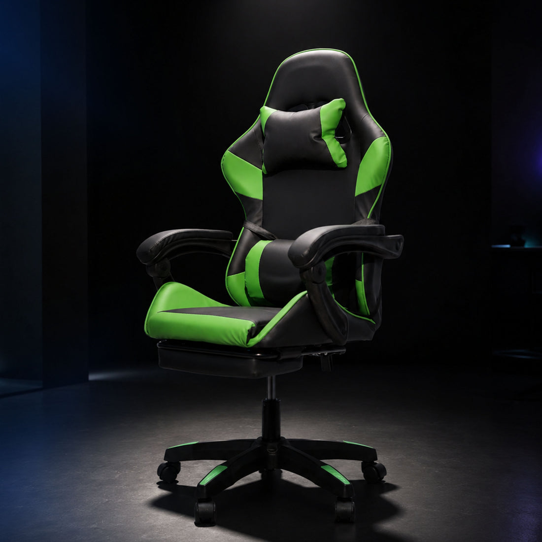 HAVAI Vortex GREEN Gaming Chair | Ergonomic High Back Computer Chair with Linkage Armrests | Reclining &amp; Folding Backrest | Premium 0.55mm PVC Upholstery | High Density Foam Cushion | Class 1 Gas Lift | 320mm Nylon Base | (Green &amp; Black)