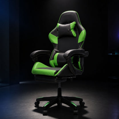 HAVAI Vortex GREEN Gaming Chair | Ergonomic High Back Computer Chair with Linkage Armrests | Reclining &amp; Folding Backrest | Premium 0.55mm PVC Upholstery | High Density Foam Cushion | Class 1 Gas Lift | 320mm Nylon Base | (Green &amp; Black)