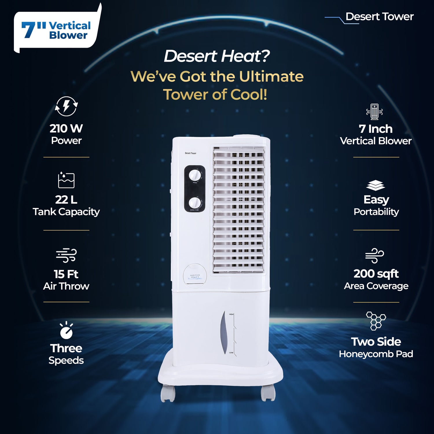 Desert Tower Cooler with Blower, 22 L, White