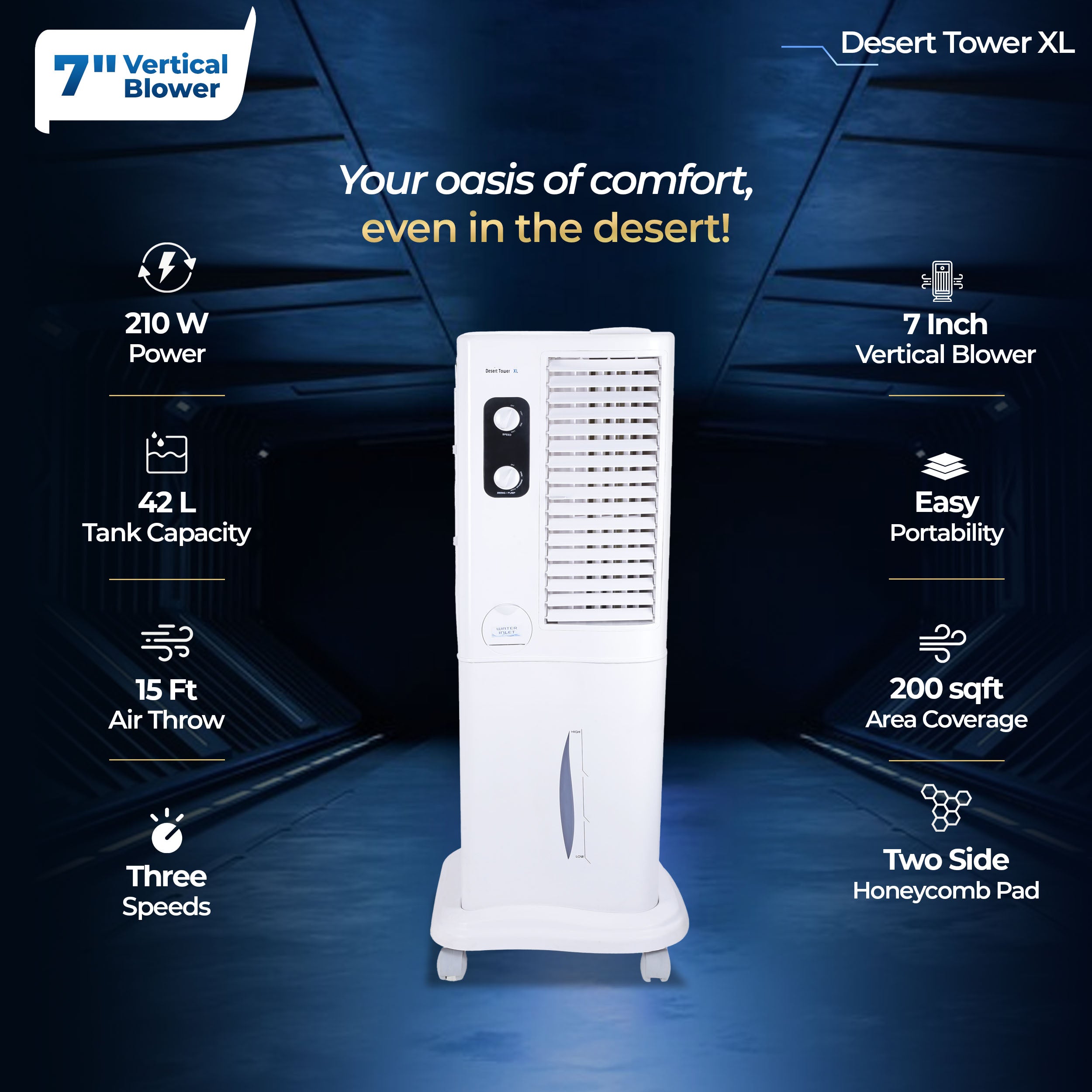 Desert Tower XL Cooler with Powerful Vertical ABS Blower - 42 L, White
