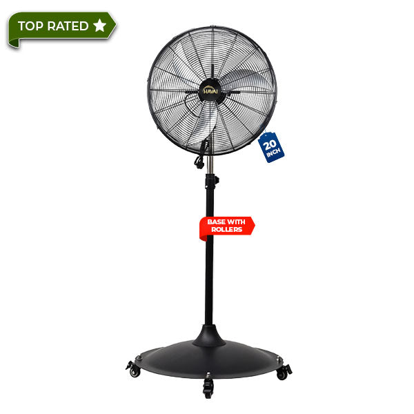HAVAI 20-Inch Commercial BLDC Pedestal Fan (20–120W) | 2mm Aluminium Blades | Metal Base with 4 Lockable Industrial Wheels | Fingerproof Safety Grill | 4-Speed | 2-Year On-Site Warranty
