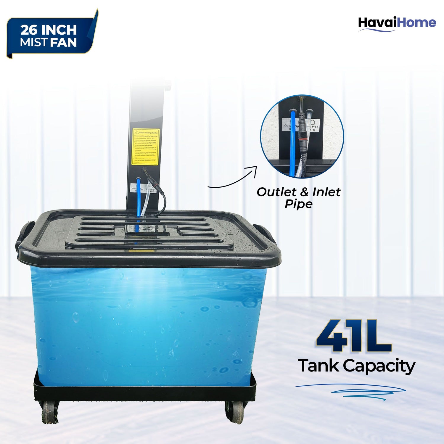 26″ Commercial Mist Fan, 260W Copper Motor | 10m Spray | Manual Mist Control | Aluminium Blade | Finger-Proof Grill | 41L Tank | Fixed 6ft Height | 48-Hour Installation &amp; 1-Year Warranty