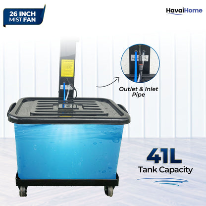 26″ Commercial Mist Fan, 260W Copper Motor | 10m Spray | Manual Mist Control | Aluminium Blade | Finger-Proof Grill | 41L Tank | Fixed 6ft Height | 48-Hour Installation &amp; 1-Year Warranty