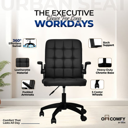 HAVAI Urban Seat Executive Office Chair | Premium Black PVC Upholstery | Ergonomic Cushioned Seat | Class 1 Gas Lift | Nylon Base &amp; Wheels | Home, Office &amp; WFH Chair