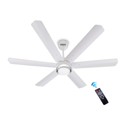 HAVAI Spinel BLDC Ceiling Fan with Decorative Ring | 1200mm, 6 Blades, 25W | Remote Control &amp; 9W LED Light | 2 Years Warranty | Pearl White