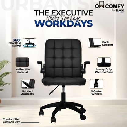 HAVAI Urban Seat Executive Office Chair | Premium Black PVC Upholstery | Ergonomic Cushioned Seat | Class 1 Gas Lift | Nylon Base &amp; Wheels | Home, Office &amp; WFH Chair