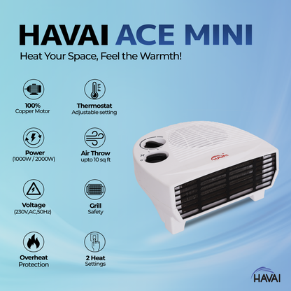 HAVAI Ace Mini 2000/1000 Watts Room Heater with Adjustable Thermostat (ISI Certified)
