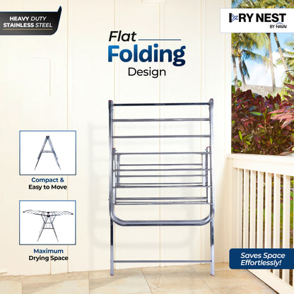 DryNest by HAVAI – Heavy Duty Foldable Cloth Drying Stand |  Rust-Free Stainless Steel Laundry Rack | Indoor, Outdoor &amp; Balcony Use |  Portable Clothes Dryer Stand