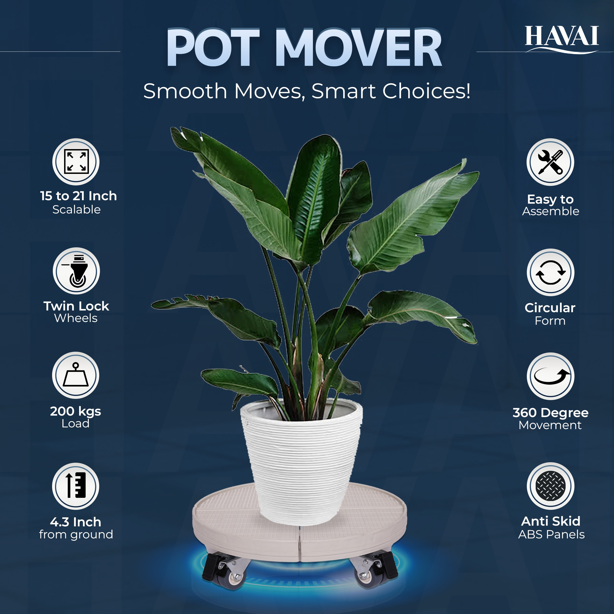 HAVAI Plant Stand with Wheels Heavy Duty, 20" Adjustable Plant Mover / Stroller with Wheels, Large Plant Cart for Vertical Garden, Vertical Planters, Patio Umbrella Base, Plant Pots