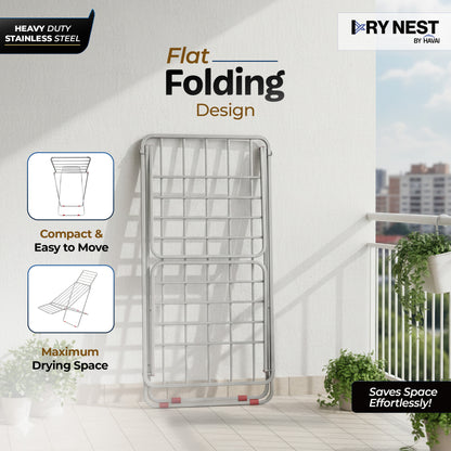 HAVAI DryNest 3.8 KG Heavy Duty Foldable Clothes Drying Stand | 20 Square Rust-Free Steel Rods | Strong Load Capacity | 3-Way Folding Laundry Airer | Space-Saving Indoor &amp; Balcony Clothes Stand | 1-Year Warranty
