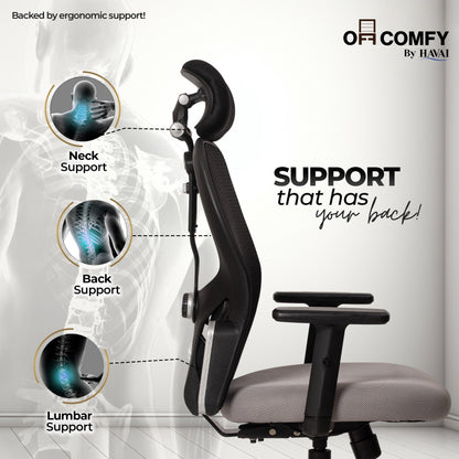 Tauras Lean Back High Back Mesh Ergonomic Office Chair | Single Lock Synchro Tilt | Nylon Base | Class 4 Gaslift | 2D Adjustable Armrests | 50mm Casters | Premium Mesh Back &amp; Fabric Seat