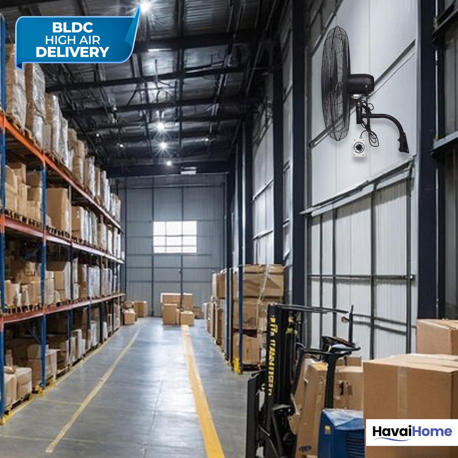 26" BLDC High-Speed Wall-Mount Fan – 3-Blade Design, Energy Efficient (20W-135W), 700-1400 RPM, 13,500 M³/Hr Airflow, 60-Foot Air Throw, 4-Speed Control, 2-Year Warranty