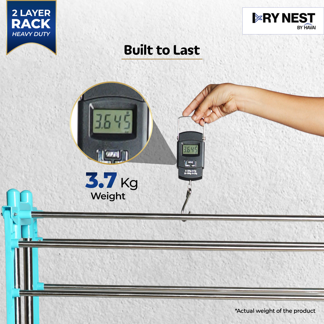 HAVAI DryNest 3.7 KG Premium Clothes Drying Stand with Wheels | Heavy-Duty Rust-Free Steel &amp; Strong Steel Rods | 2-Layer Foldable Jumbo Rack | Portable &amp; Balcony-Friendly